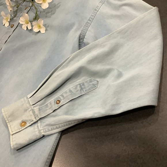 MacCluer Chambray Button Down Shirt 100% Cotton Faded Ombré Light Blue Denim - Picture 8 of 16